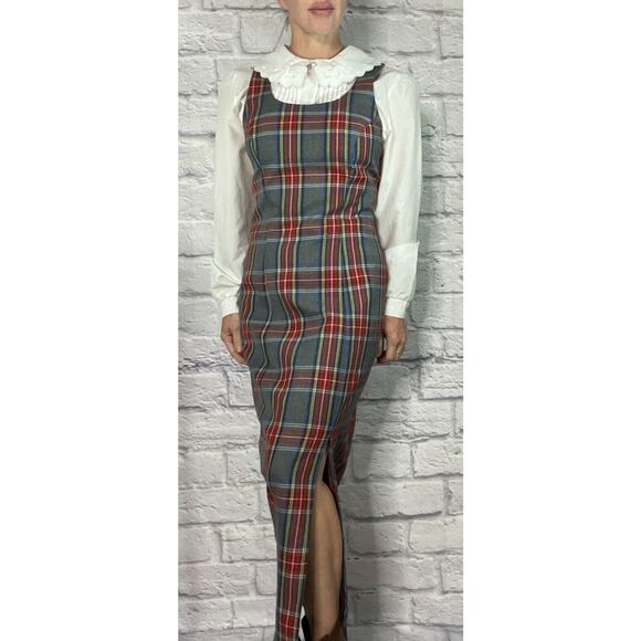 Vintage 90's Decked Out Plaid Sexy Schoolgirl Jumper Dress with High Slit - Picture 4 of 11